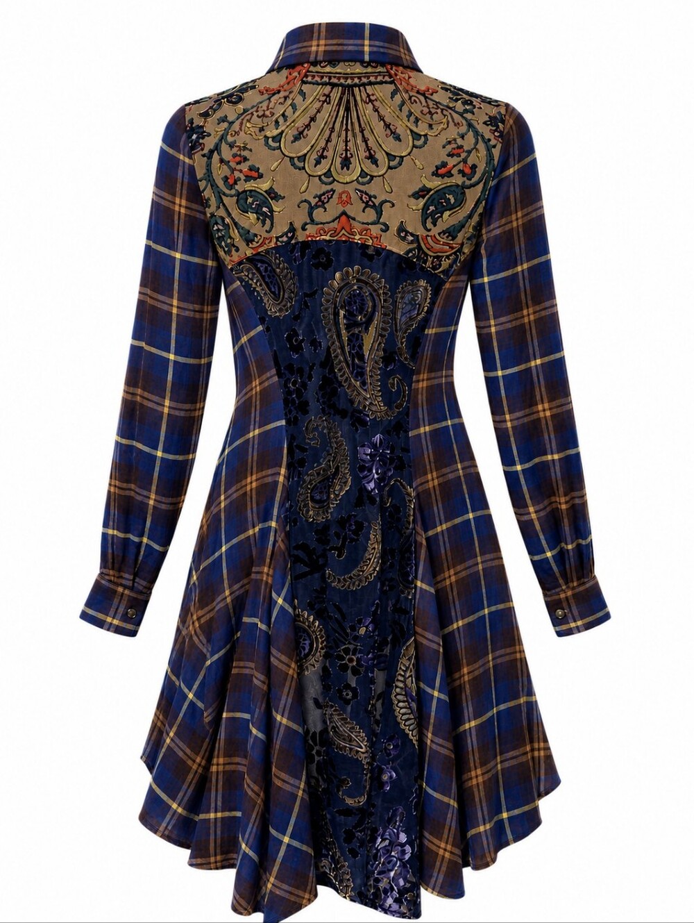 ARATTA SILENT JOURNEY Plaid Mix-Media Velvet Tunic Shirt. Sz S. NWOT
